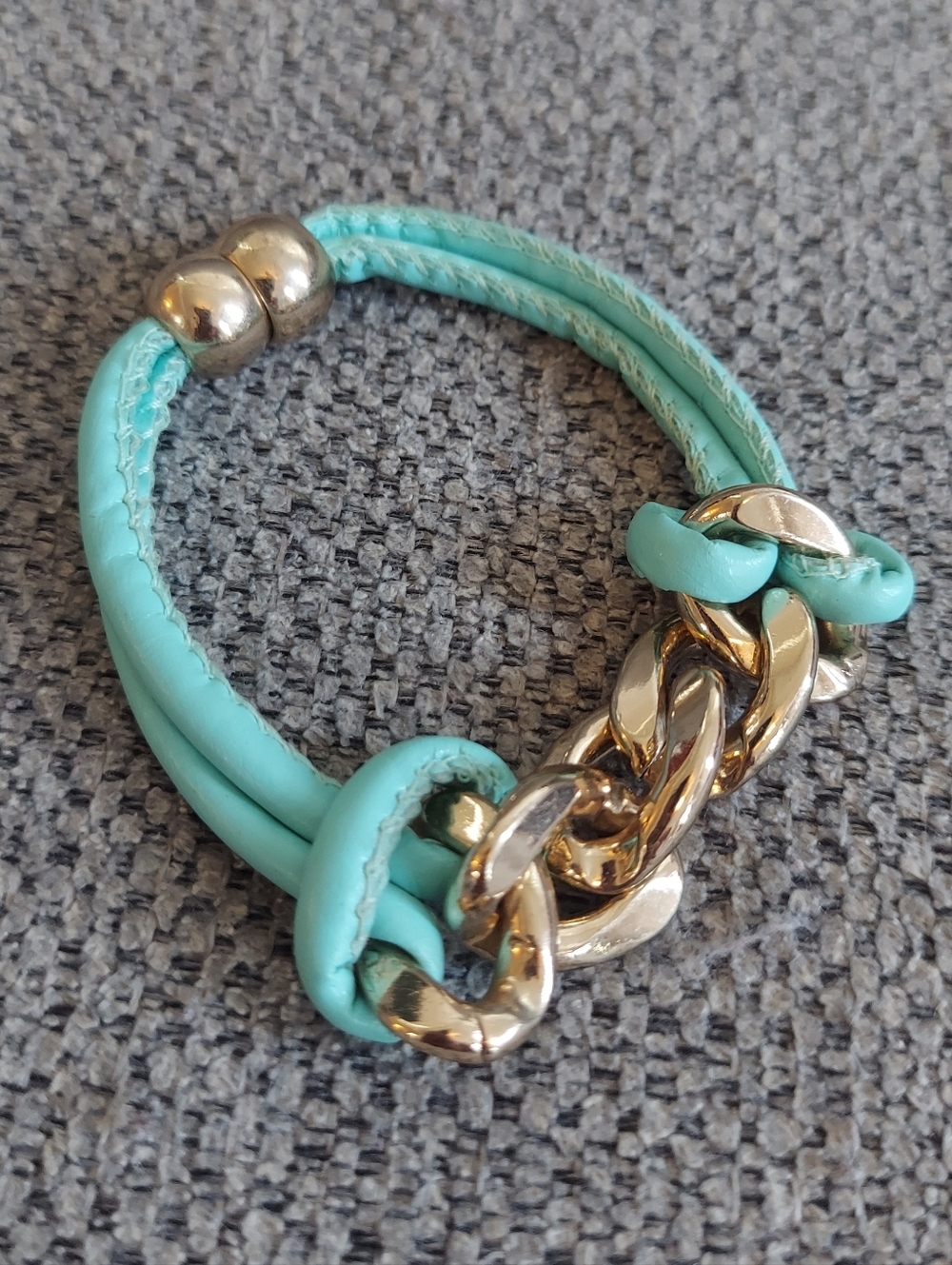 Aqua Leather Bracelet with Gold Chain Accent